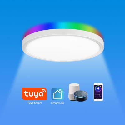 China Modern WIFI Smart Rudder Mounted LED Flush Ceiling Lights With RGB Colorful Strip Back Light for sale