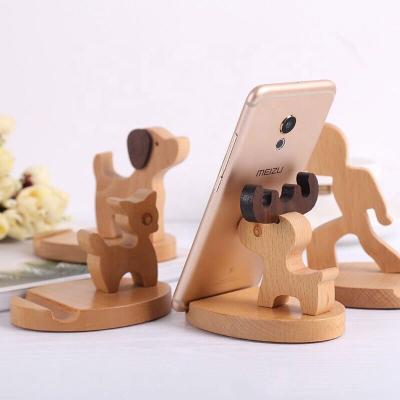 China Mobile Phone Furniture Beech Seat Cartoon Mobile Phone Wooden Frame Flat Wooden Cell Phone Holder Creative Flexible Desktop Firm Gift for sale