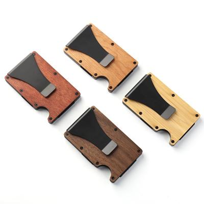 China Eco-friendly Nature Wooden Card Holder Metal Money Clip Card Wallet For Credit Cards Money Clip for sale