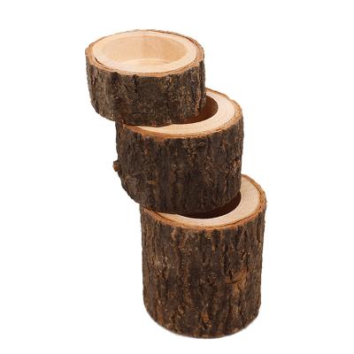 China Classic Wood Crafts Decoration Ideas Bark Stake Candle Table Decoration Home Meat Flowerpot Pure Handmade Decoration for sale