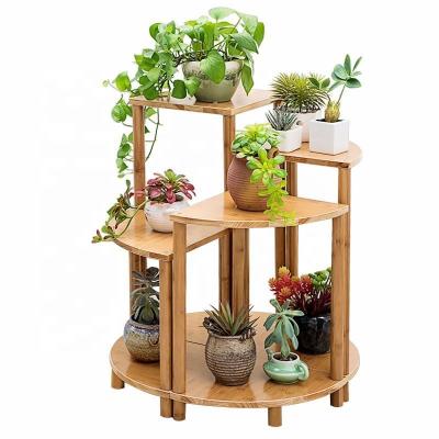 China Living Room Floor Eco-friendly Solid Wood Multilayer Flower Pot Rack Single Bamboo Flower Stand for sale