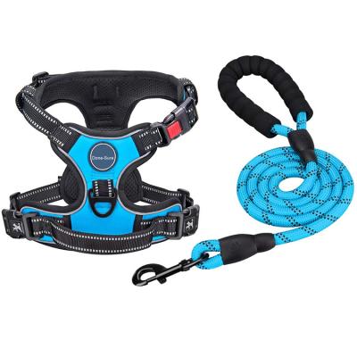 China Custom Heavy Duty Reflective Adjustable Soft Mesh No Pull Dog Harness And Leash Set for sale