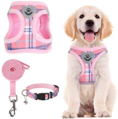 China Soft Padded Adjustable Reflective Breathable Mesh Harness Vest And Leash Collar For Dog Pet for sale