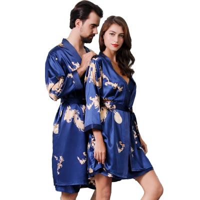 China Wholesale QUICK DRY Silk Robe Luxurious Long Sleeve Satin Couples Pajamas Sets Plus Size Lovers Sleepwear for sale