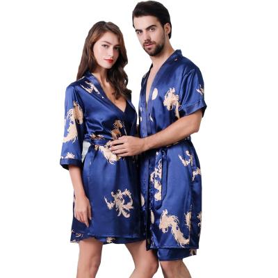 China Wholesale QUICK DRY Short Silk Robe Satin Luxurious Couples Pajamas Sets Plus Size Lovers Nightgown for sale