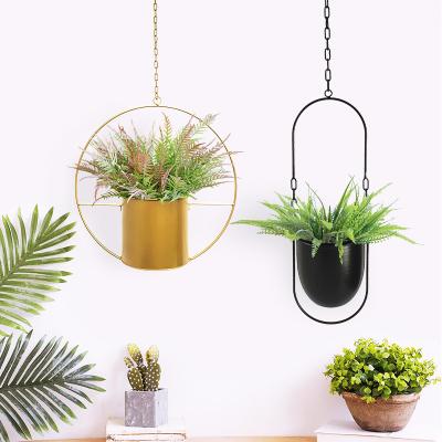 China Novelty Metal Hanging Flower Pot Succulent Planters with Chain Hook for Balcony Decoration Metal Pots for sale