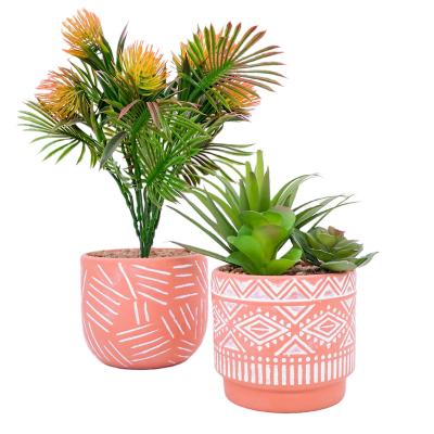 China Red And White Pattern Artificial Outdoor Decoration Modern Cute Ceramic White Flower Pot for sale