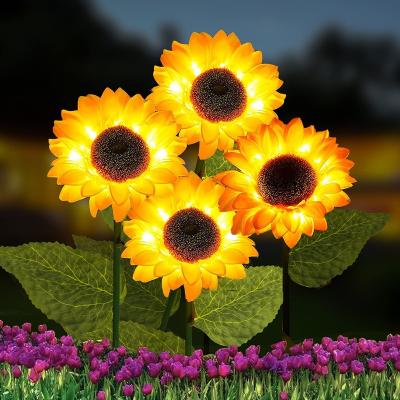 China Waterproof Solar Powered Touch LED Lights Decoration for Patio Yard Pathway 4 Pack Solar Sunflower Lights Outdoor Garden Stake Lights for sale