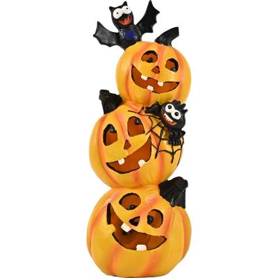 China Handmade Carved 11.8 Inches - Tall Pumpkins With Bat Halloween Decorations Lights With Battery Or USB Powered Pumpkins Halloween Decorations for sale