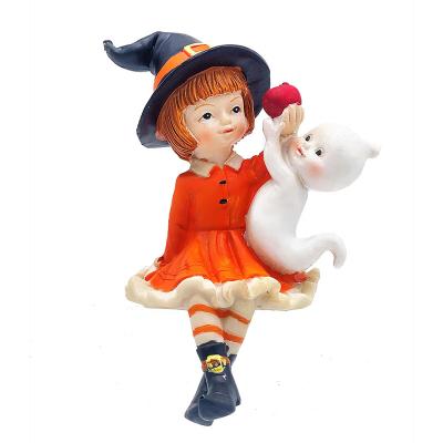 China Ceramic Figurine Halloween Themed Gift Cat Pendant Scary Halloween Kids Black Witch Ghost Pumpkin Christmas Decoration Halloween Doll Bar Decor for sale