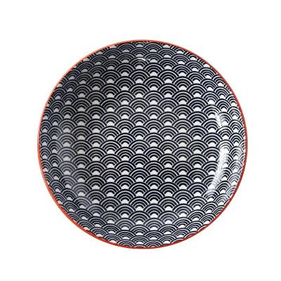 China 8 Inch Sustainable Style Creative Nordic Color Print Under Gloss Color Ceramic Tableware Household Round Deep Meal Dish for sale