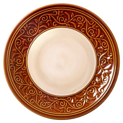 China Retro Food Sustainable Creative Western Dish Household Flat Dish European Relief Round Dish for sale