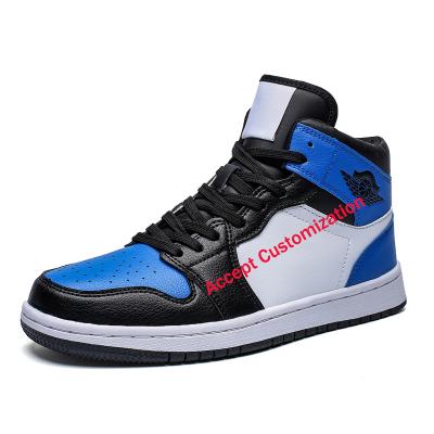 China Fashion Trend Factory Original Custom Genuine Leather Rubber AJ1 Shoes Customized Laces Logo High Top Men Women Basketball Shoes for sale