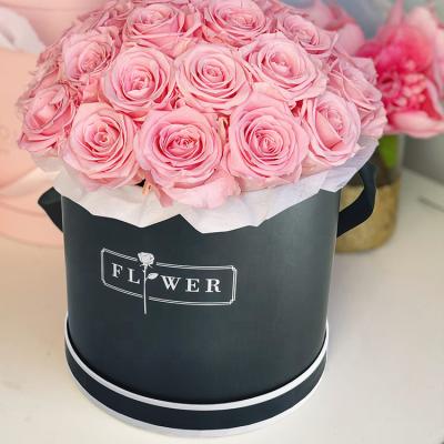 China Recycled Materials Custom Elegant Round Logo Flower Boxes With Matte Lamination For Bouquets Flower Packaging Box for sale