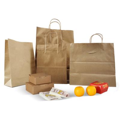 China Recycled Materials Customized Logo Eco Recycle Strong Kraft Paper Bag Take Away Food Gfit Totes Flower Shopping Paper Bags With Handle for sale