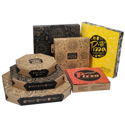 China Hexagon Ppackaging Black Biodegradable Cheap Logo Fast Food Pizza Mixed Size To Go Delivery Brown Kraft Corrugated Cardboard Packing Shipping Box for sale