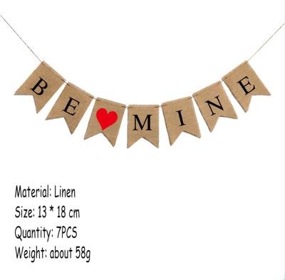 China 2022 Valentine's Day Decorated Flag Canvas Banner Hemp Rope Material Banner Saint Banner Happy Wedding Birthday Val New for sale