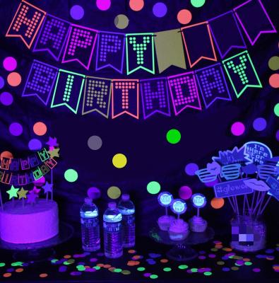 China 2022NEW Happy Birthday Party Paper Supplies Glow UV Reactive Fluorescent Banner Party Decoration for sale