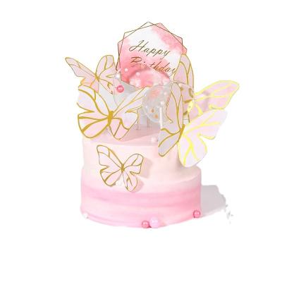 China New Trend Theme Butterfly Theme Cake Decorating Paper Cake Topper Birthday Gift Decoration Paper Butterfly Wedding Cake Topper for sale