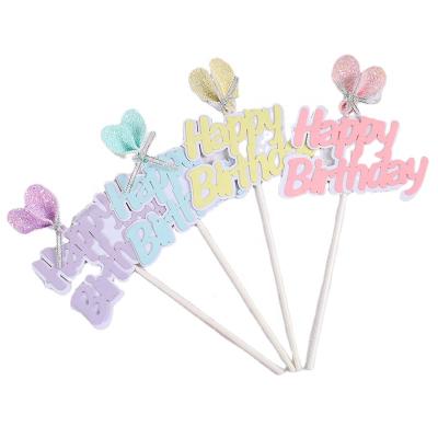 China Cute And Loving Custom Logo Paper Topper Happy Birthday Bunny Ears Cake Cupcake Topper Cake Party Decoration for sale