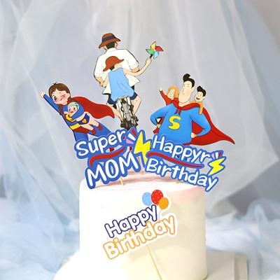 China Paper Multiple Styles Paper Cake Topper Happy Mother Cup Cake Toppers For Fathers Day Mom Birthday Party Cake Decorations for sale