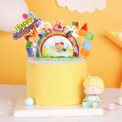 China Topper Children's Happy Children's Day 2022 Rainbow Swing Cake Paper Topper Decoration for Children's Day Set for sale