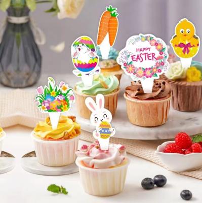 China 12pcs/set Easter Bunny Paper Bunny Plug-in Cake Decorating Party Cake Topper Cake Label Theme Easter Party Supplies for sale