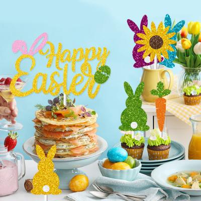 China Topper Theme Paper Cake Easter Party Cake Decoration For Rabbit Creative Colorful Carrots Cake Topper Party Supplies 7pcs/set for sale