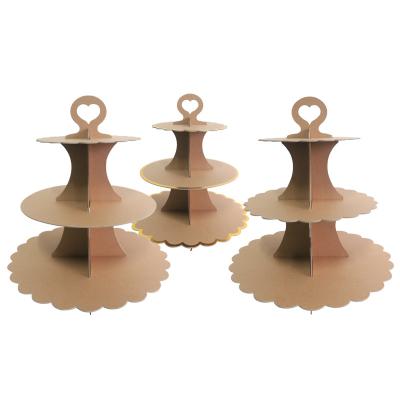 China Viable Vintage Brown Paper Cake Stand Three Layers Display Rack Cupcake Serving Tray Pastry Display Stand Table Dessert Party for sale