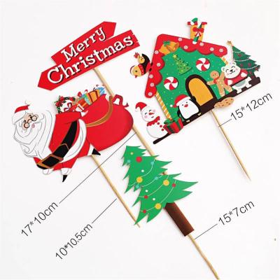 China As Show Picture Factory Outlet New Merry Christmas Cake Insert Paper Cake Topper Merry Christmas Cake Toppers Decorate for sale