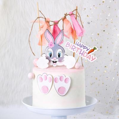 China Cute Baking Decorations Paper Bunny Dessert Strips Purple Bunny Cake Plugin Baby Birthday Cake Decoration Birthday Party for sale