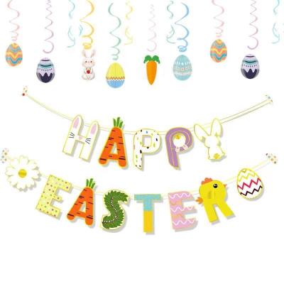 China Happy Easter Party Banner Paper Party Celebrations Easter with Bunting Garlands and Bunnies and Cartoon Happy Easter Banners for sale