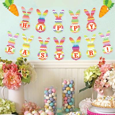 China Happy Easter Paper Cake Topper Rabbit Banner Decoration for Easter Party Cartoon Bunnies Pull Flags for sale