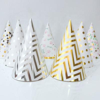 China Happy New Year Party Hat Birthday Hat Gold Waves Paper Cheers To The New Year 2022 Party Cone Hats for sale