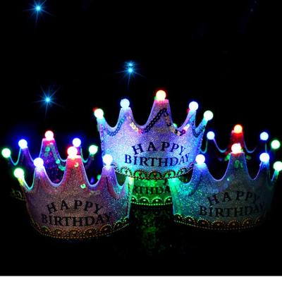 China King Princess Children Kids Birthday Paper Boy Girl Birthday Yellow Pink Hat Lovely Light Up LED Luminous Crown for sale