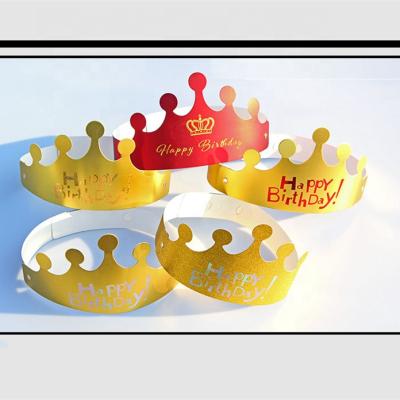 China Hot Sale Kids Paper Party Supplies Cute Gold Birthday Hat Cartoon Cardboard Crown Child Party Hat Birthday Paper Hat for sale