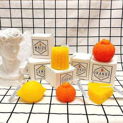 China HOT Birthdays Fruit Shape Aromatherapy Candles ORANGE Soy Wax INS Photo Props Hand Gift Lemon Cheese Scented Candle for sale