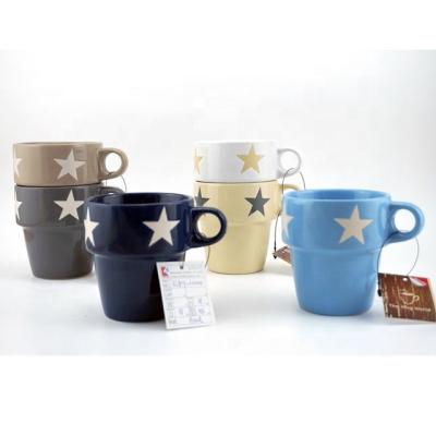 China Sustainable Wholesale Stoneware Stacking Coffee Mugs Hand Painted Coffee Mugs Round Ceramic Coffee Mug for sale