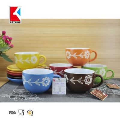 China Sustainable Stoneware Custom Printed Tea Cups And Saucers Colored Tea Cup And Saucer for sale