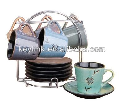 China Viable High Quality Antique Ceramic Coffee Tea Mug Sets With Stand for sale