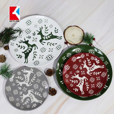 China Disposable Hot Sale Ceramic Round Dish With Printing Ceramic Dish Making By Handmade for sale