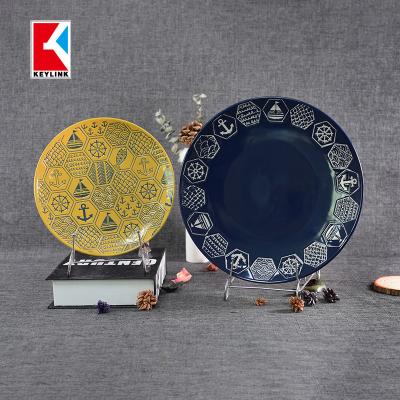 China Disposable Custom Ceramic Disposable Food Grade Ceramic Dish Dishes Logo Print Ceramic Round Dinnerware for sale