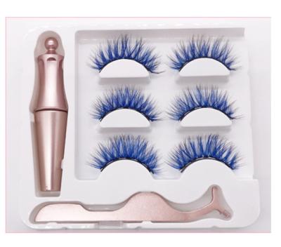 China Natural slenderness color magnet three pairs of eyelashes magnet false eyelashes + magnetic eyeliner + tweezers set for sale