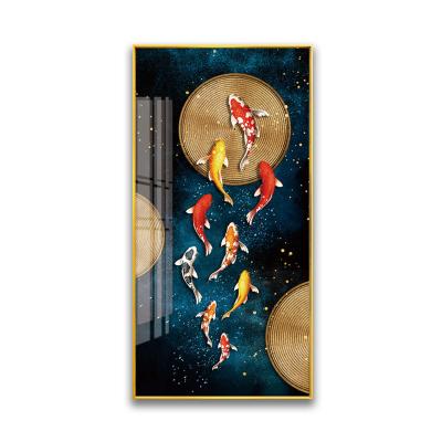 China Abstract Colorful Carp Crystal Porcelain Painting For Wall Art Brocade Canvas for sale