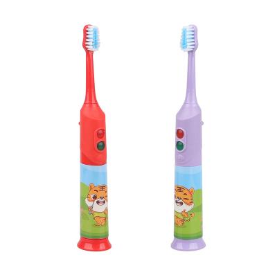 China Slim Cartoon Decorated PP Handle Polished Brisle Battery Operated Kids Toothbrush for sale