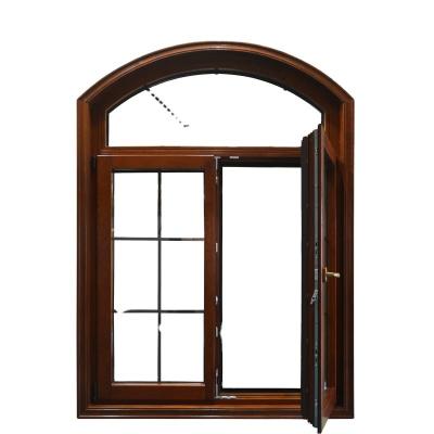 China Wooden Grain Aluminum Alloy Classical Design Arch Casement Window for House Decoration for sale