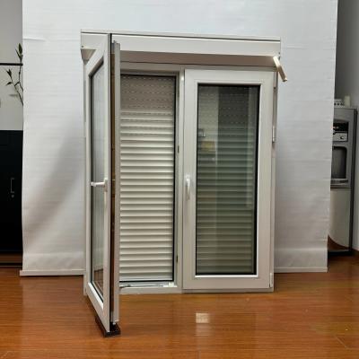 China Folding Screen PVC Casement Window with Fiberglass Mosquito Net and Rolling Blinds for sale