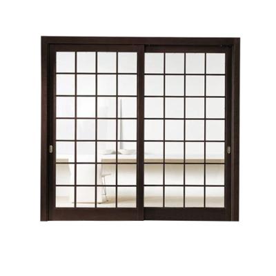 China Puerta de vidrio comercial Puerta corredera de aleación de aluminio de color de grano de madera para estilo japonés en venta