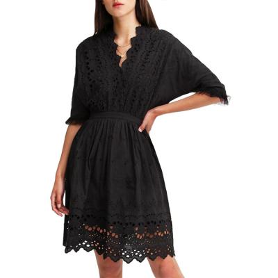 China High Quality Anti-wrinkle Ladies Elegant Black Short Lace Women's Casual Dress for sale