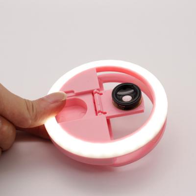 China 2021 New Beauty Live Ring Light Design With HD 0.63X Wide Lens LED Camera Light Mini Circle Smartphone Selfie Flash for sale